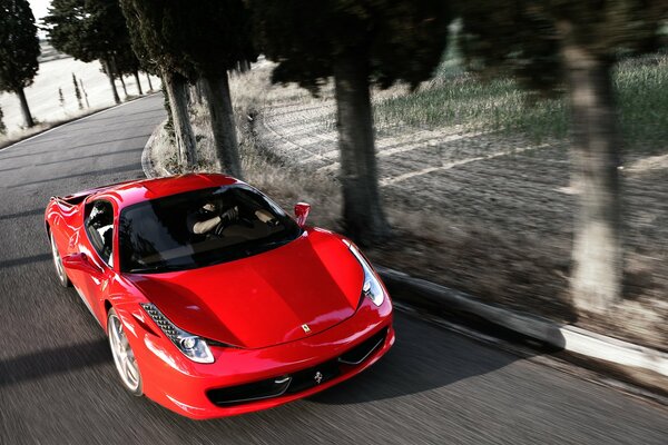 Ferrari асфальт, спорткар, в движении, красный